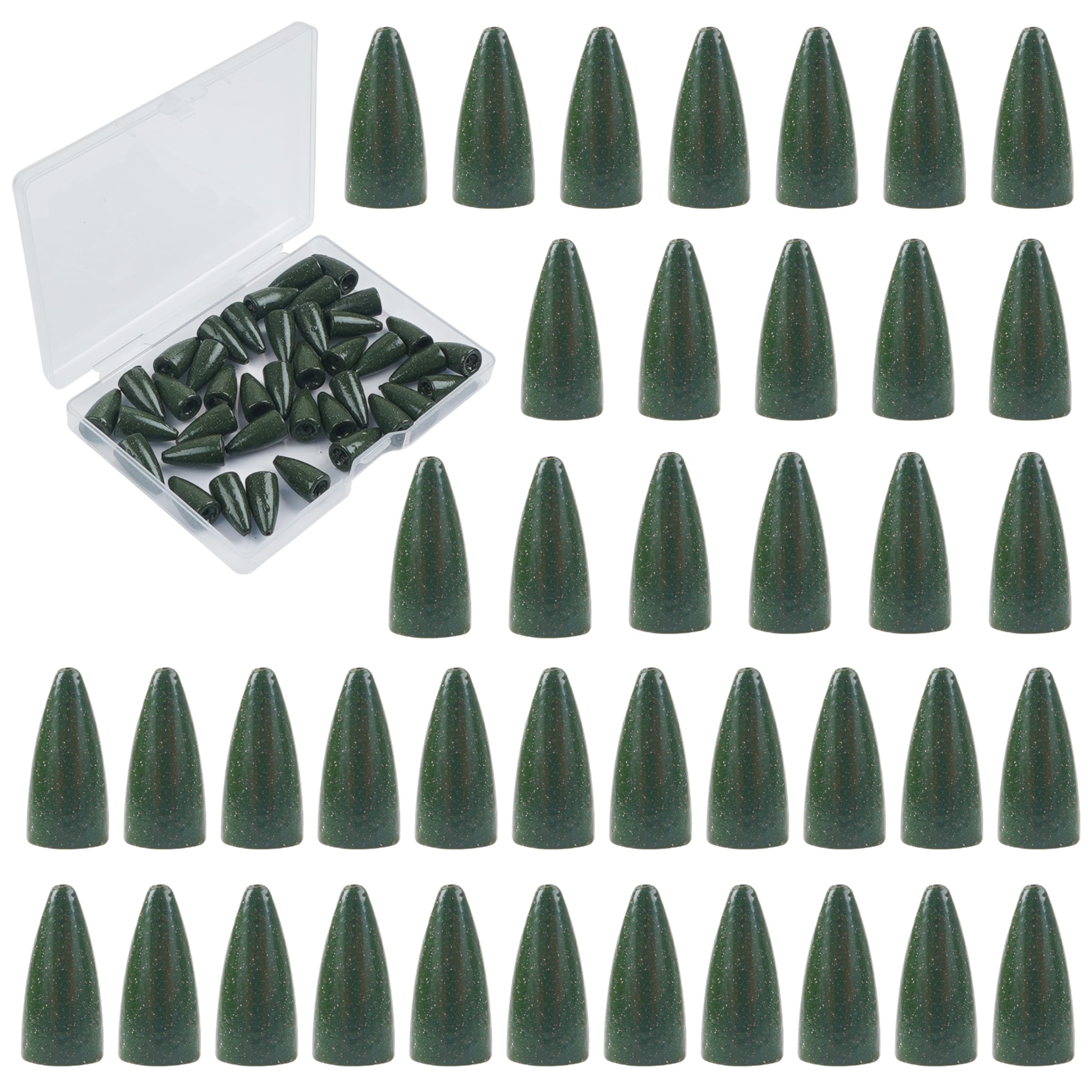 Bullet Fishing Sinker Weights 40pcs Fishing Worm Weights Slip Sinkers Painted Flipping Fishing Weights for Bass Fishing Texas Rigs Saltwater Freshwater Fishing Tackle