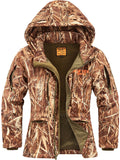 NEW VIEW Womens Hunting Clothes Upgraded Ultra-Quiet Water Resistant Camo Hunting Jacket for Duck Waterfowl Deer Hunting Nv Camo Reeds Large