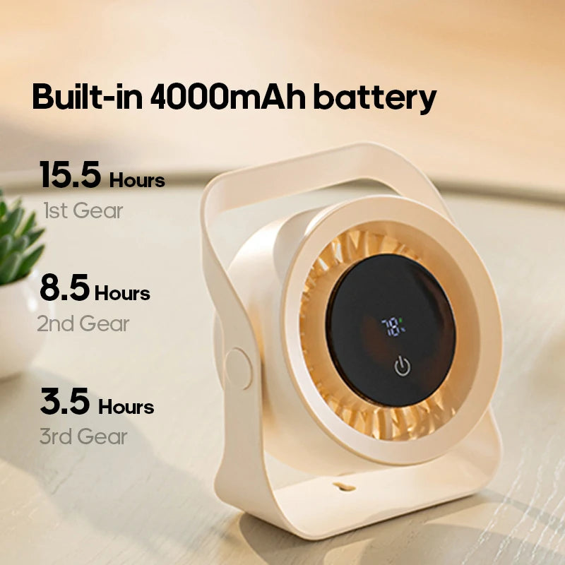 Newest Portable 4000mAh Rechargeable Table Fan Angle Adjustable Wall Fan Remote Control Touch Screen Mini High-speed Cooling Fan