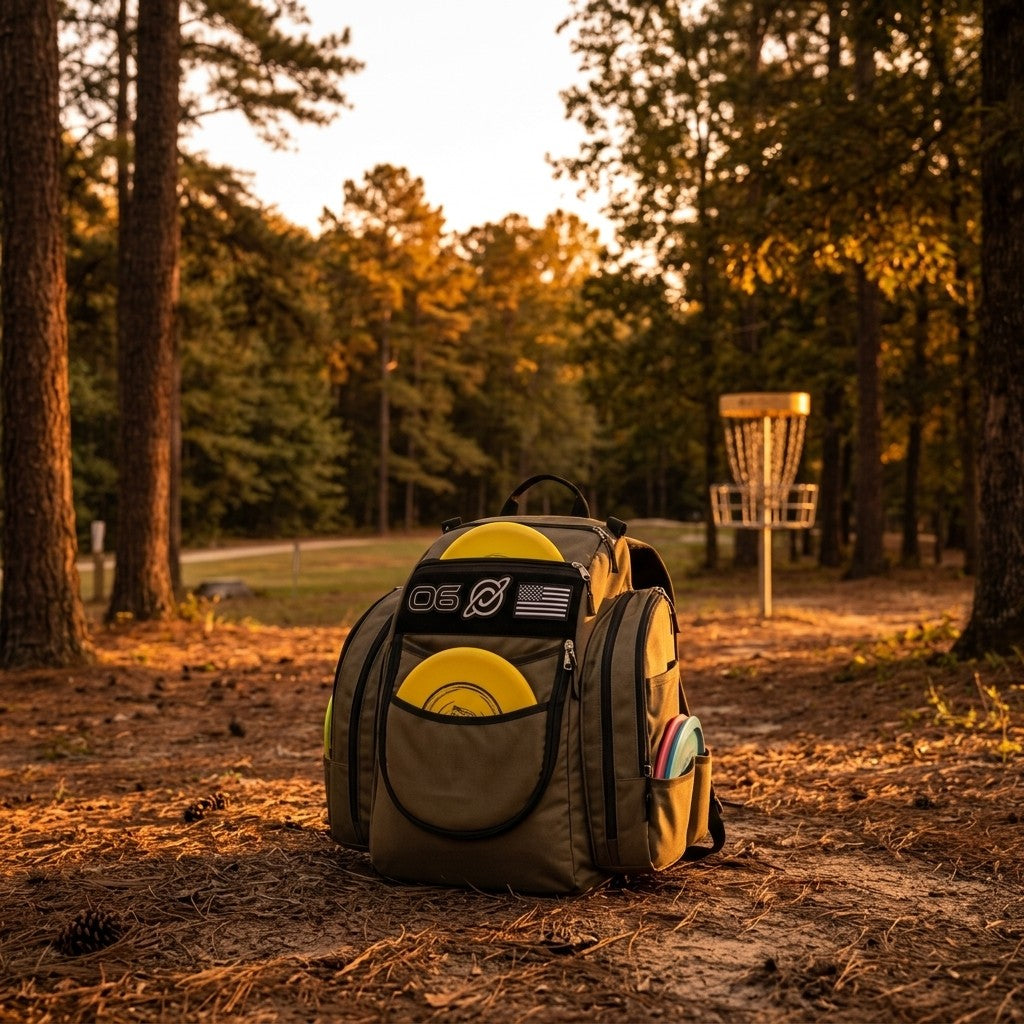 Discology Disc Golf OG Black V3 Disc Golf Bag | 26+ Disc Capacity | Premium Disc Golf Backpack Bag | Durable Design | 2 Large Side Compartments | Three Patches Included